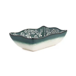 El Boyali Seramikler Tableware Brands^Yesil Ve Beyaz Boyali Wavy Edge Snack Dish, 13.5cm